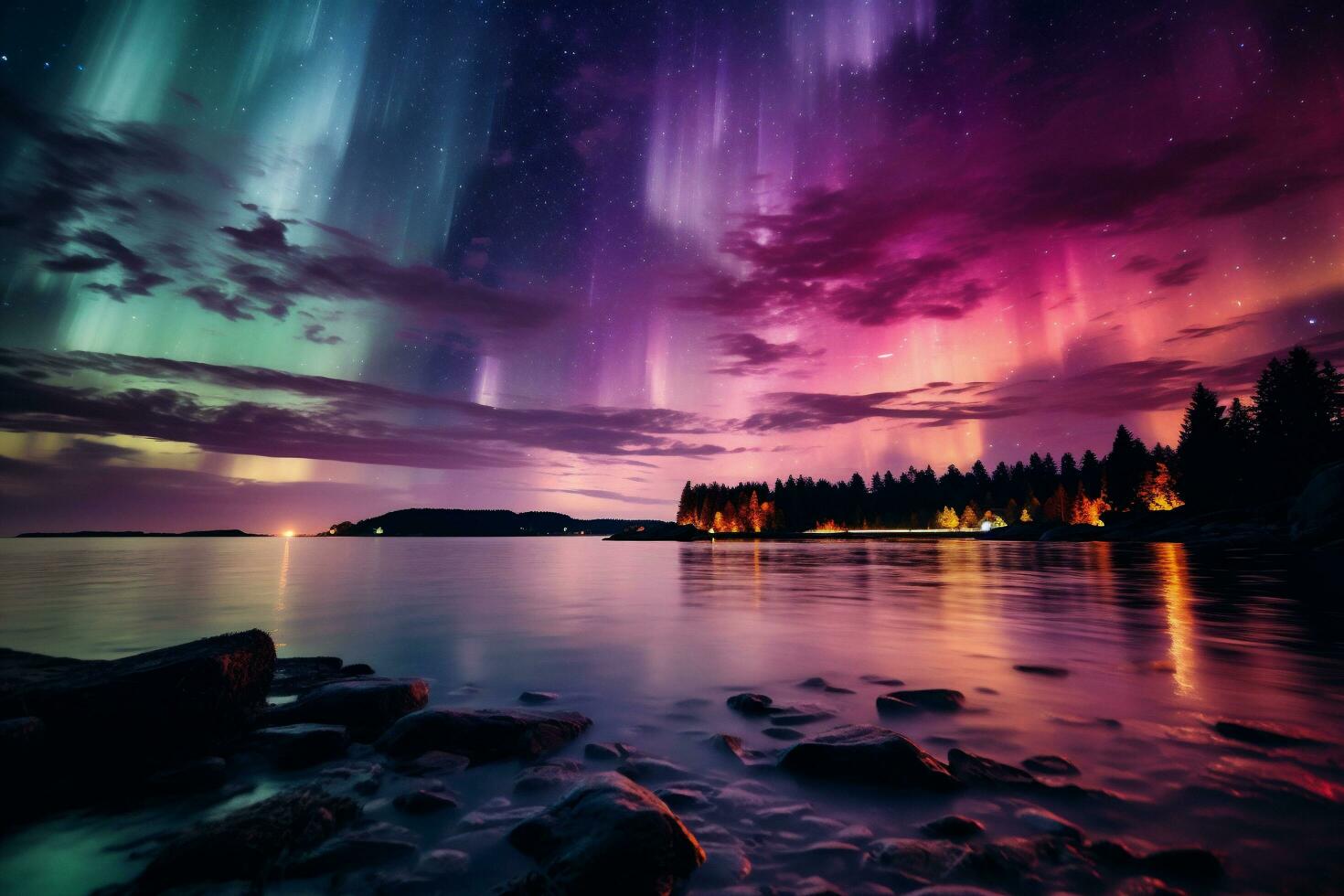 AI generated Aurora borealis in the night sky. Northern lights in the sky. photo