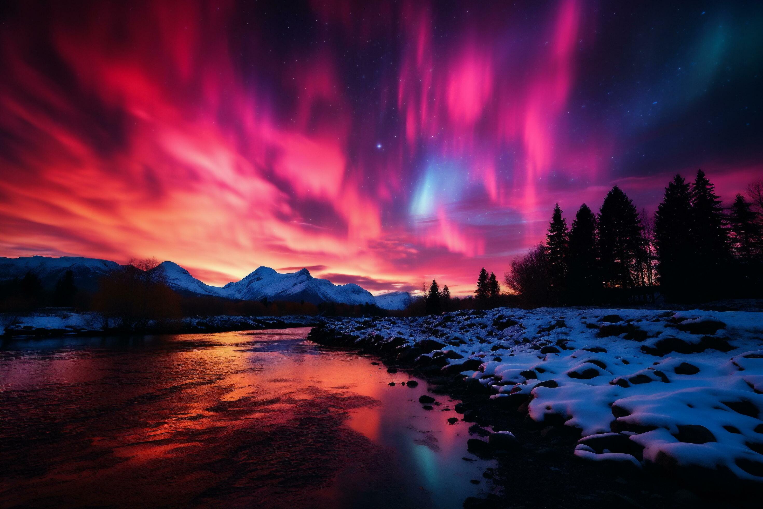 AI generated Aurora borealis in the night sky. Northern lights in the