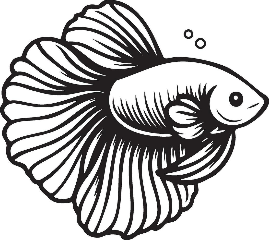 Betta Splendens Fish Sketch Drawing. vector