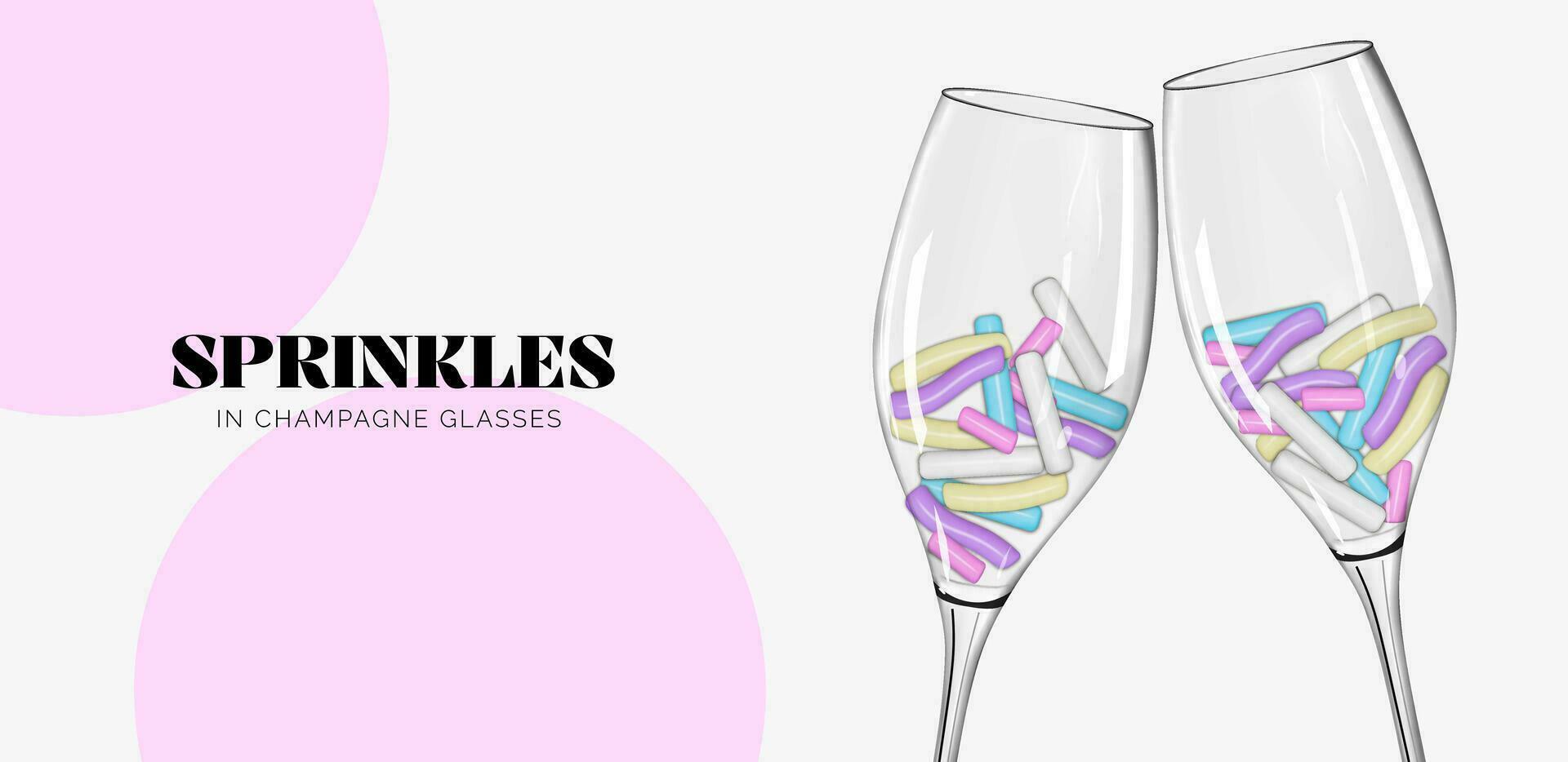 Sprinkles in champagne glasses colorful festive design vector