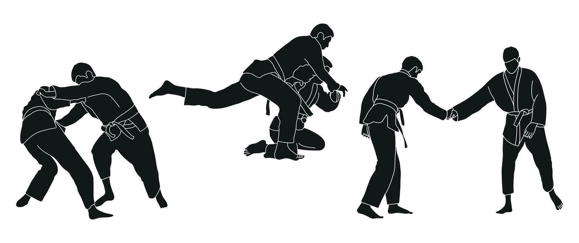 Sketch judoist, judoka, athlete duel, fight, judo, sport figure vector