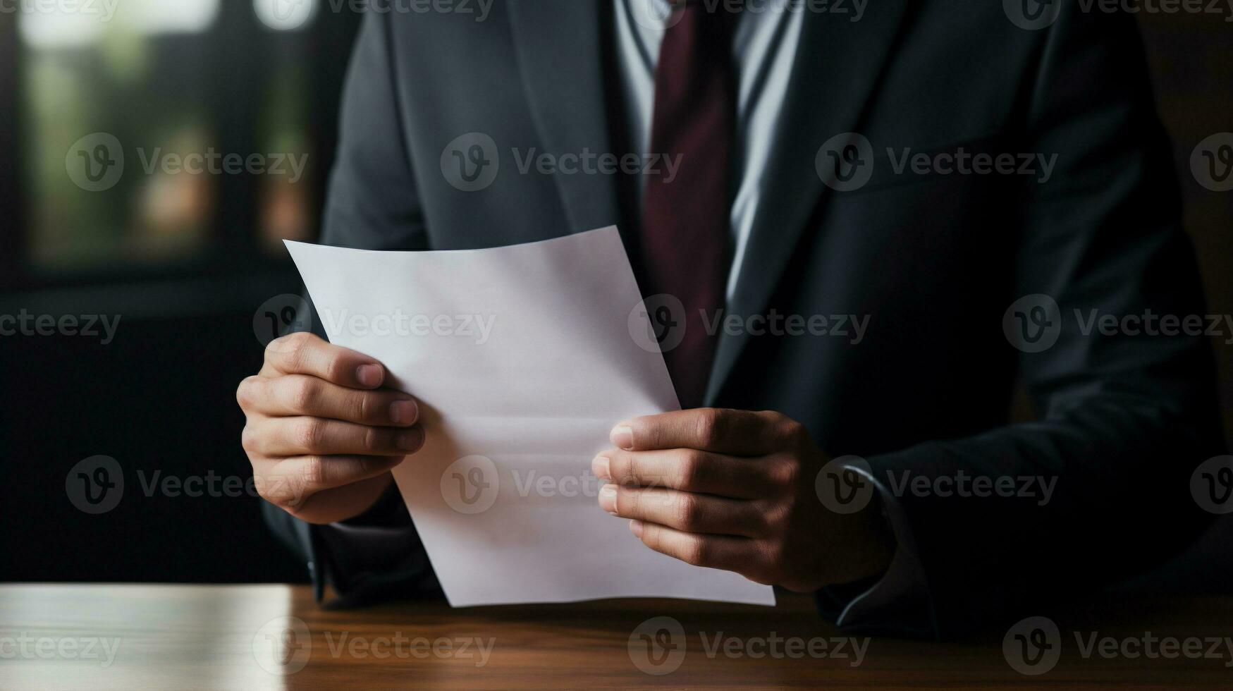 AI generated Businessman holding a document in his hands. Close up. Business concept. photo