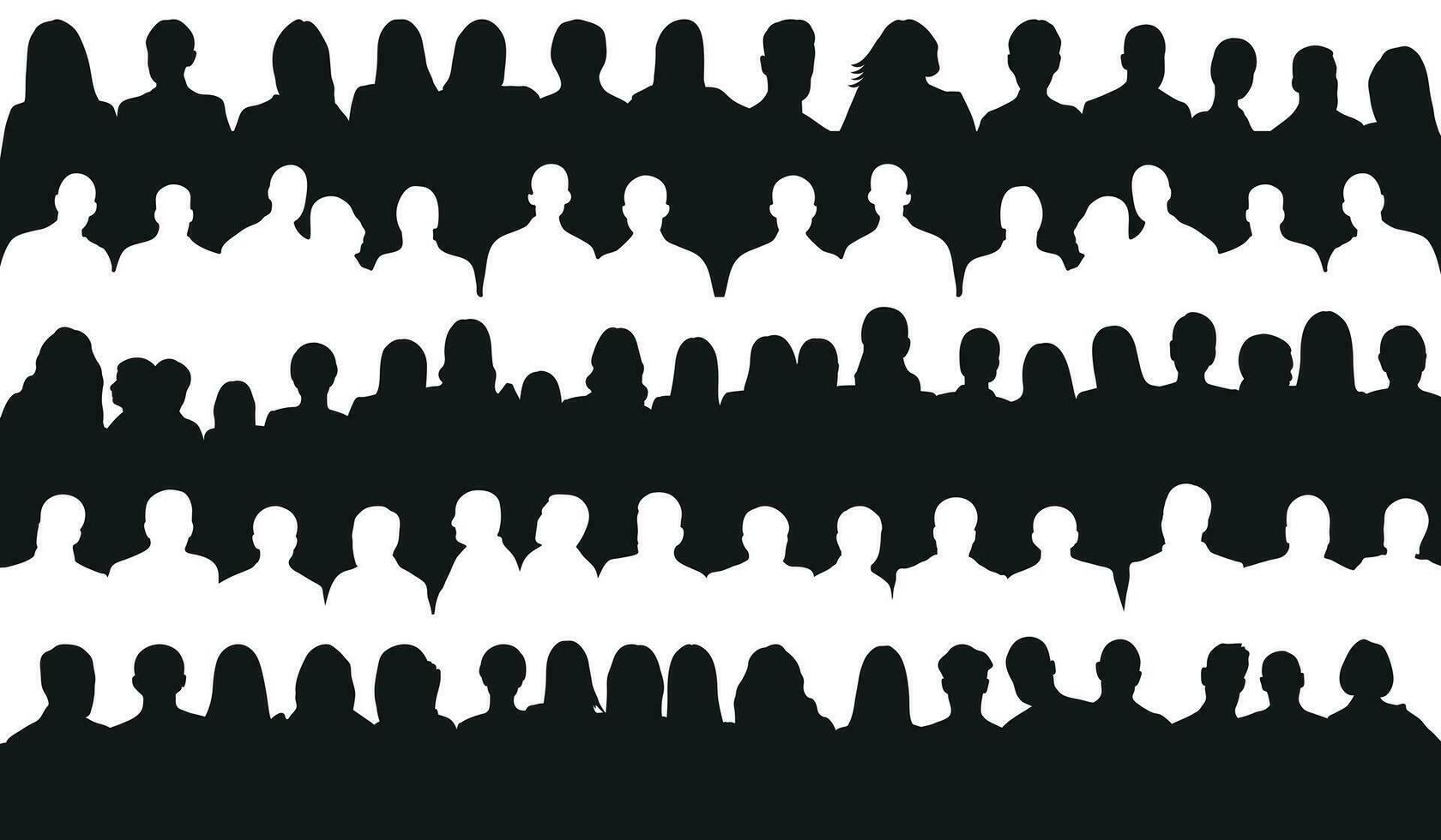 Image of crowd silhouette, group of people, sports team. Fans, admirers, students, queue, audience, public, viewers, watcher vector