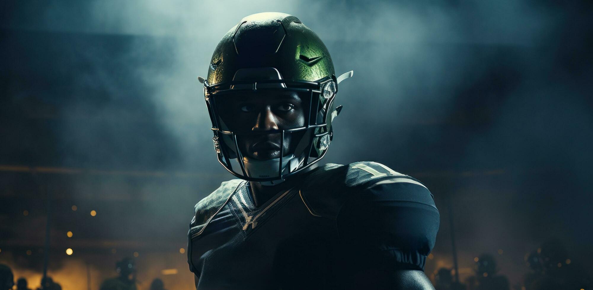 AI generated football player on a helmet carrying the ball photo