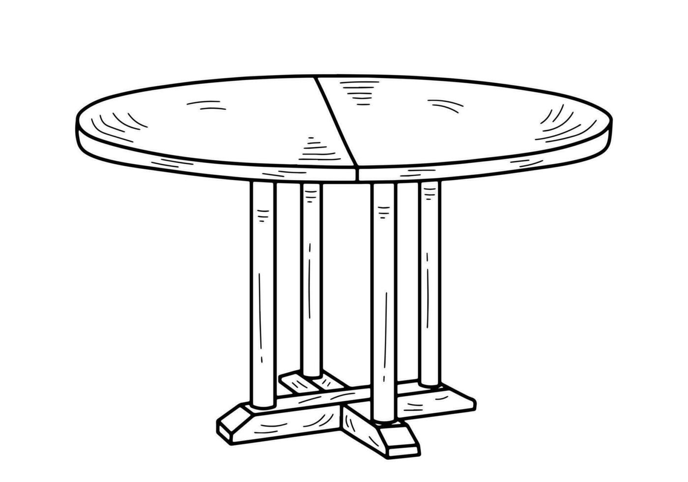 Sketch of a four post extendable table. Desk, diet table, desktop, kitchen table. Piece of furniture vector