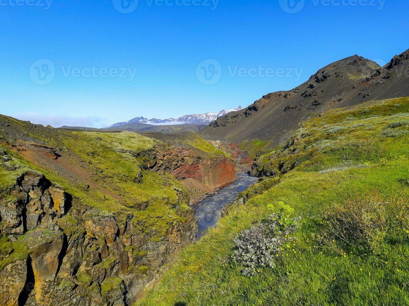 Dramatic Iceland landscape with Markarfljot canyon and river in the vincinity of Emstrur Botnar. photo