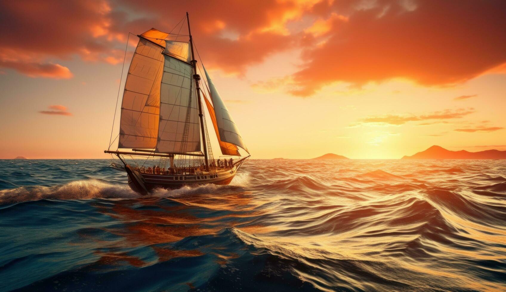 AI generated sailing sailboat in the ocean photo