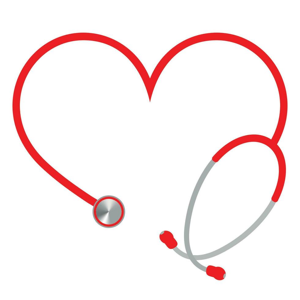 Red stethoscope in the shape of a heart vector