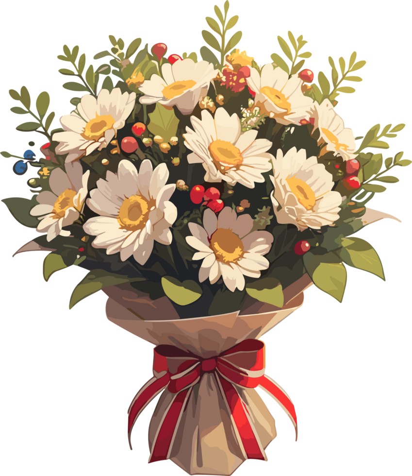 AI generated Flowers Bouquet Wrapped with Papper and Ribbon Sticker png