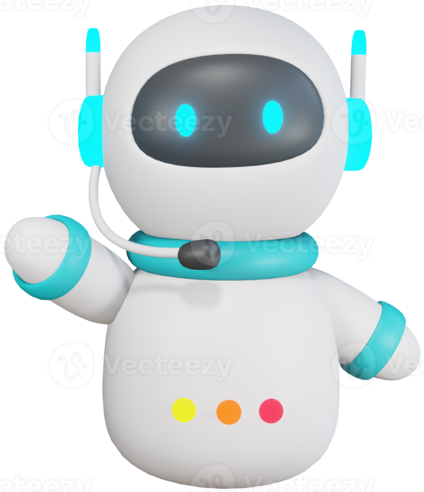 AI chat bot, Artificial intelligence robot answer questions and provide smart solution to user. 3D cartoon character. png