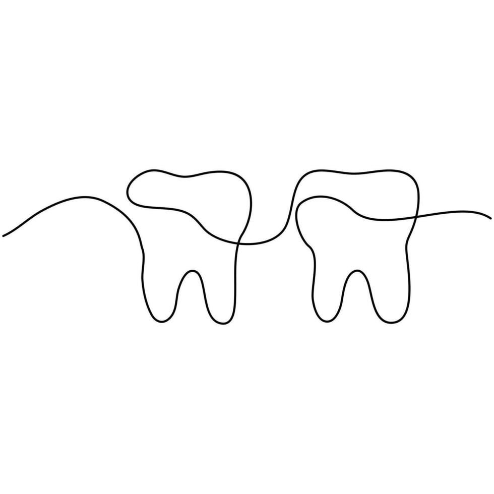 Teeth single line continuous  outline vector art drawing and simple one line teeth minimalist design