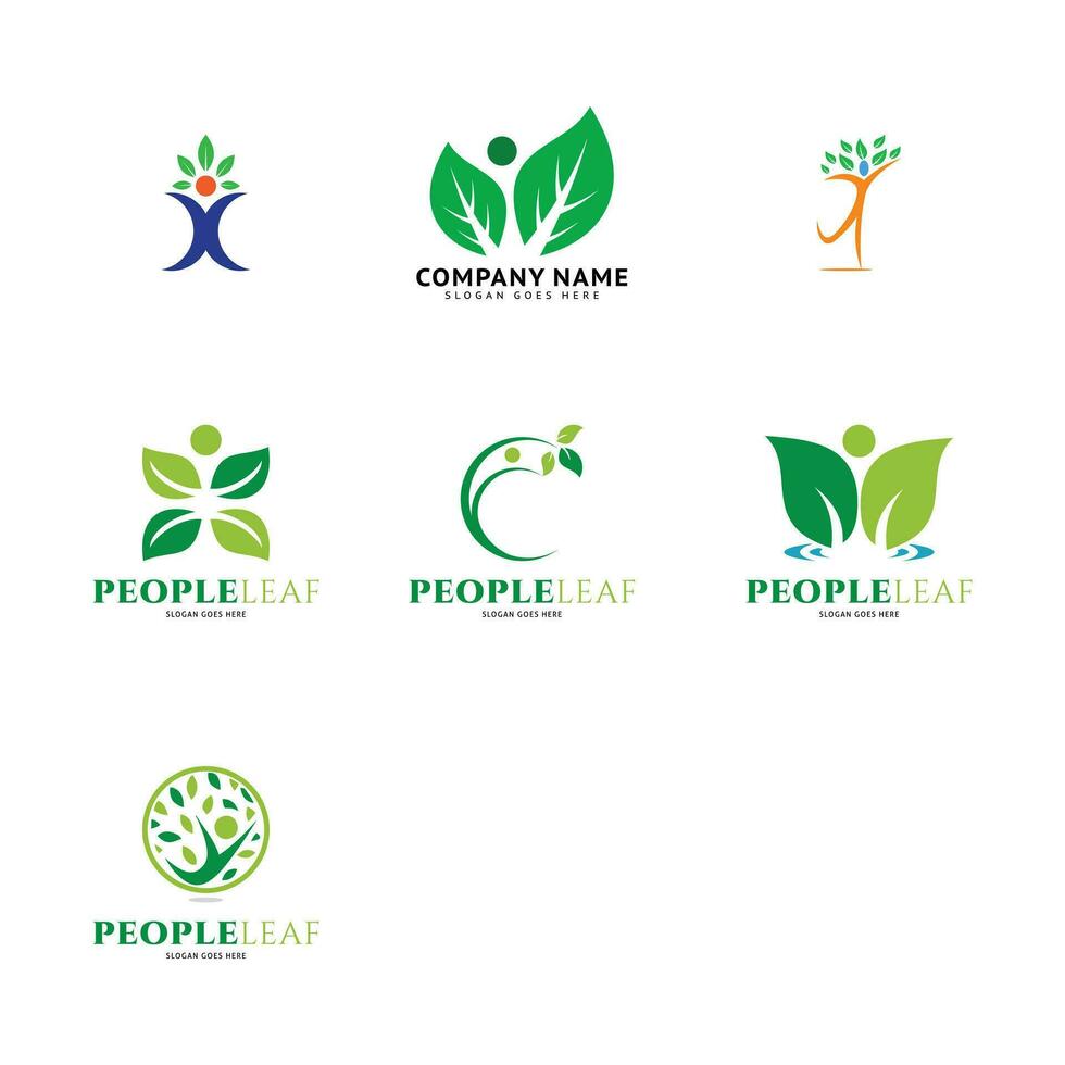 Set of People Leaf Icon Vector Logo Template Illustration Design