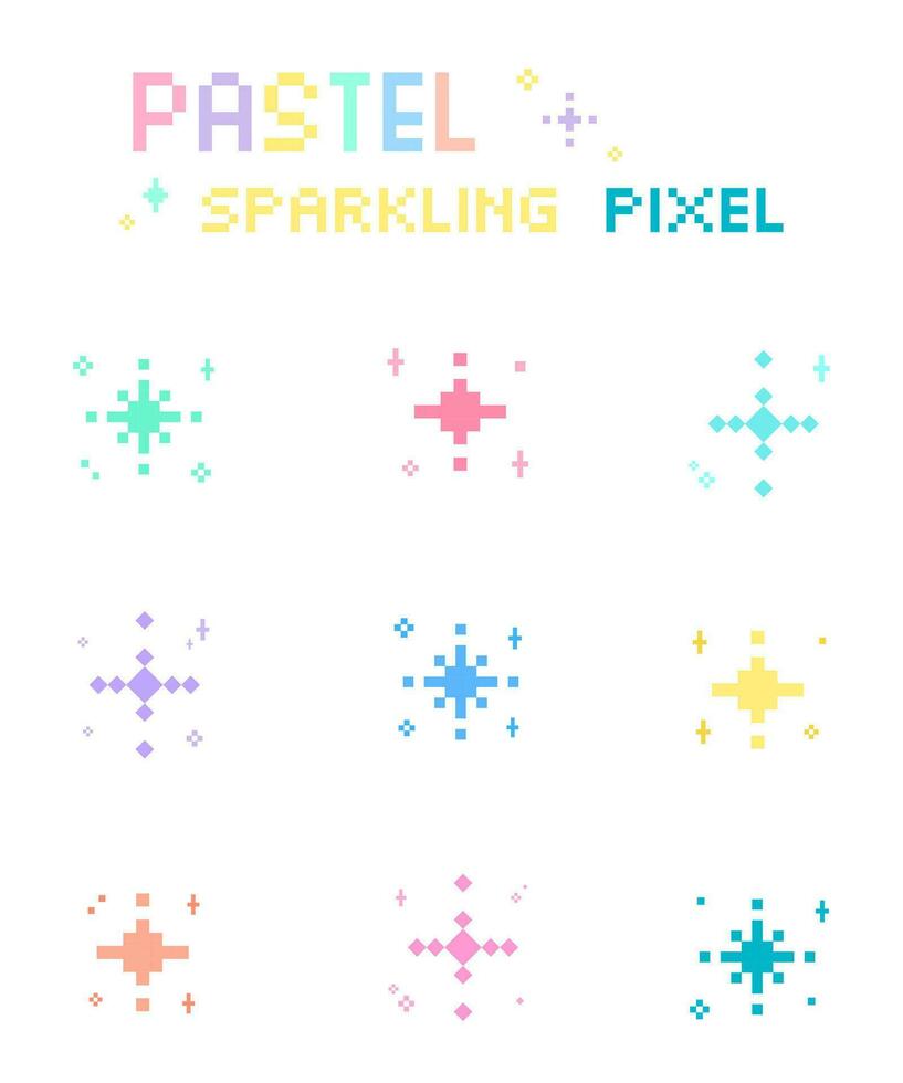 Set of pastel sparkle pixel art vector