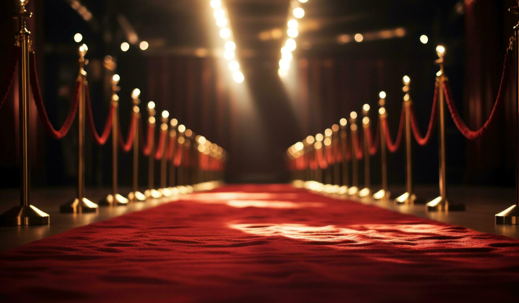 AI generated red carpet with ropes and spotlights photo