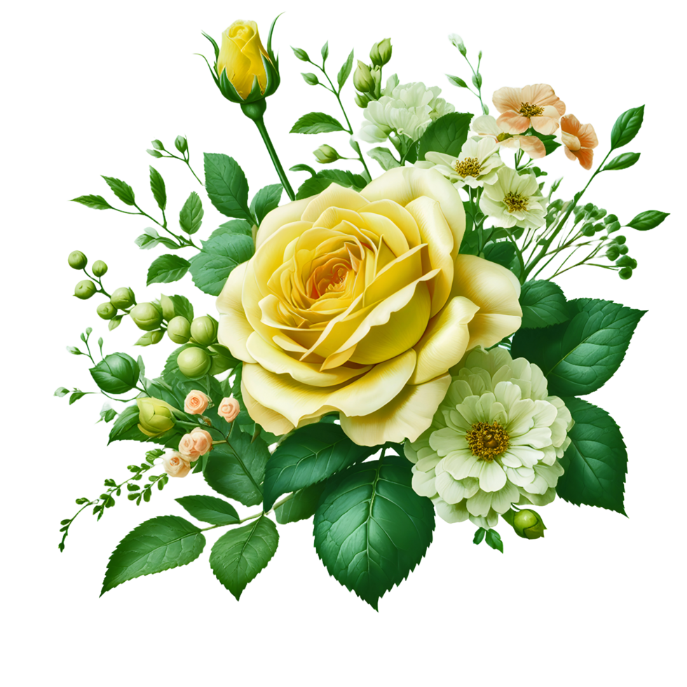 AI generated Magnificent yellow rose in floral arrangement png