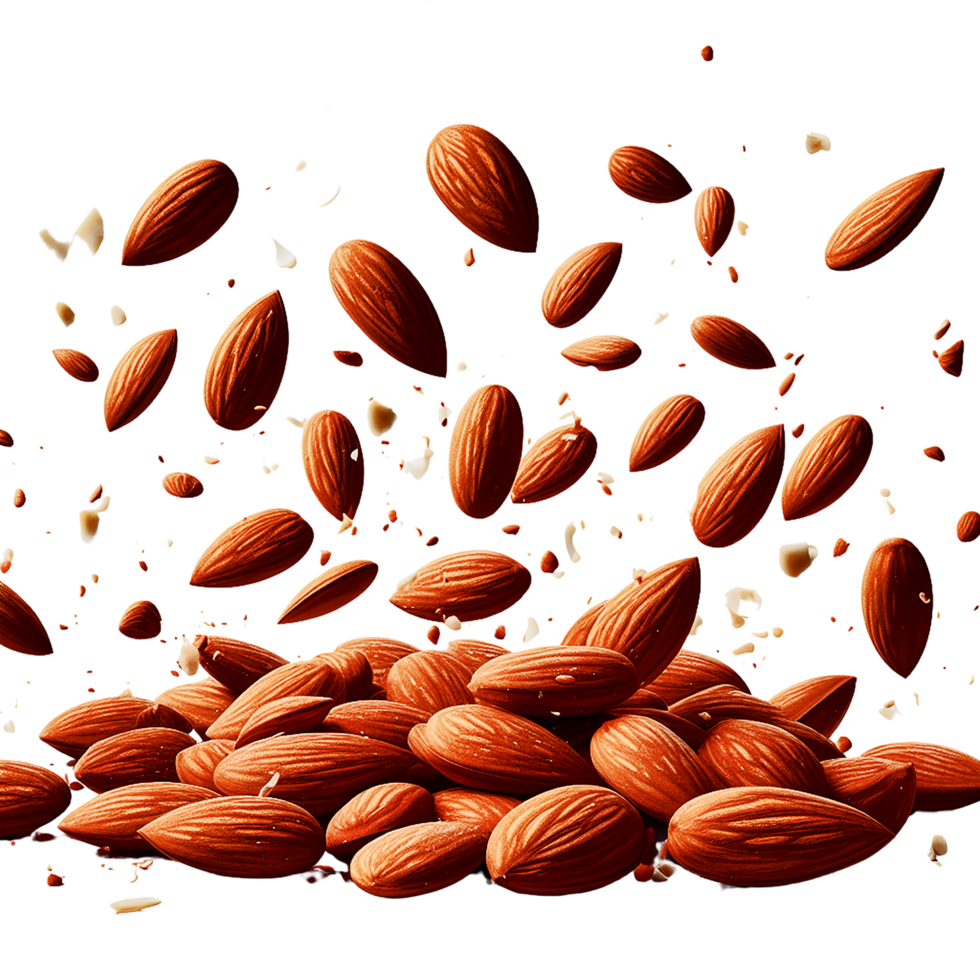 AI generated Almond nuts falling on a clear background png