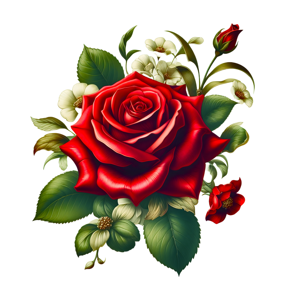 ai gegenereerd mooi rood roos in een bloemen arrangement png