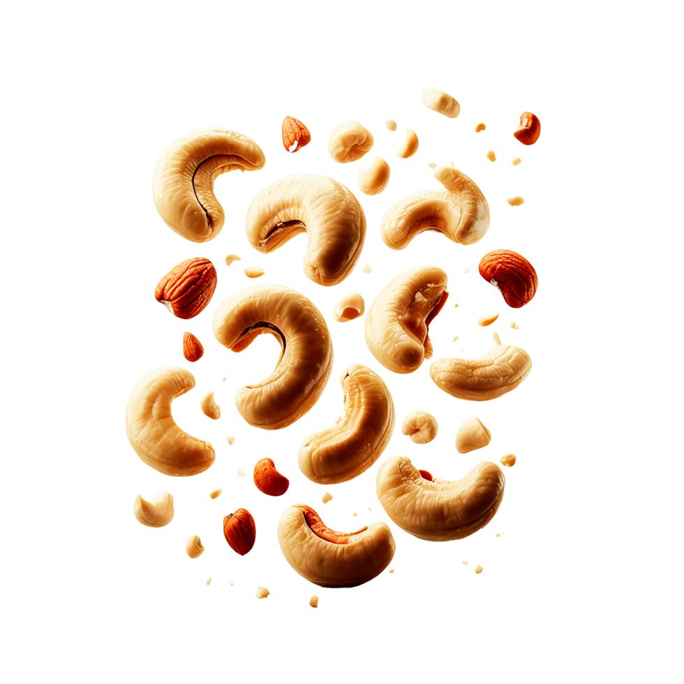 AI generated A mesmerizing image of falling cashew nuts on a transparent background png