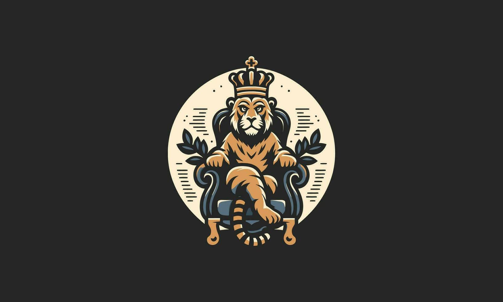 tiger wearing crown sit down on king chair vector flat design