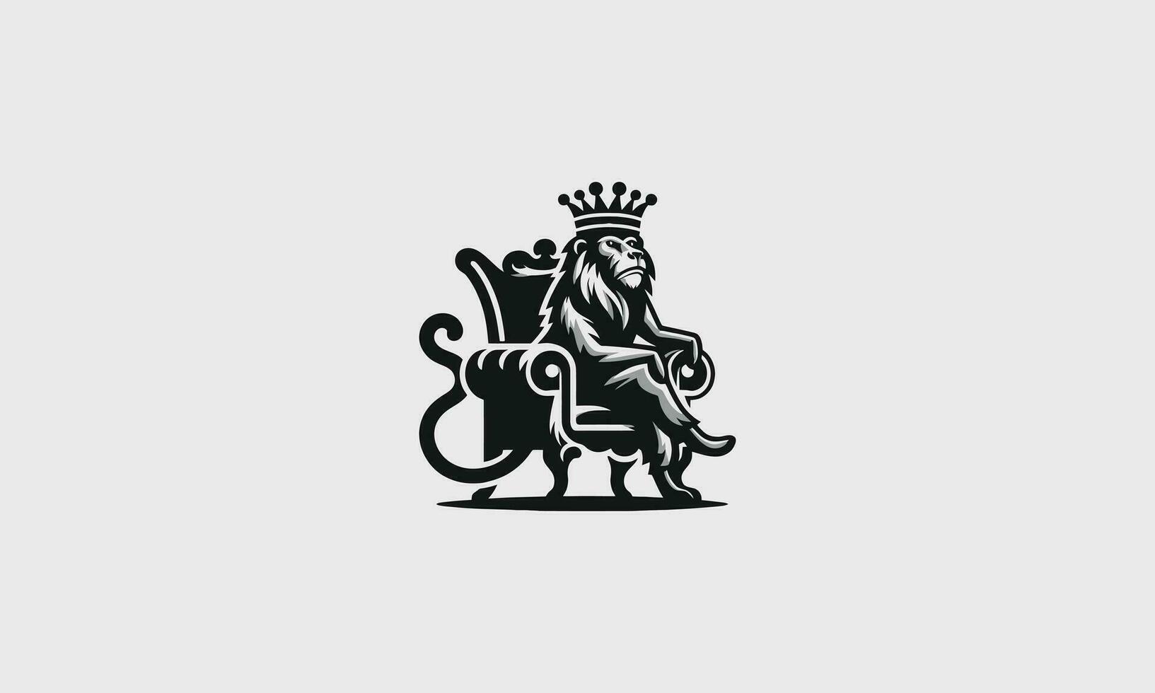 monkey wearing crown sit down on king chair vector flat design