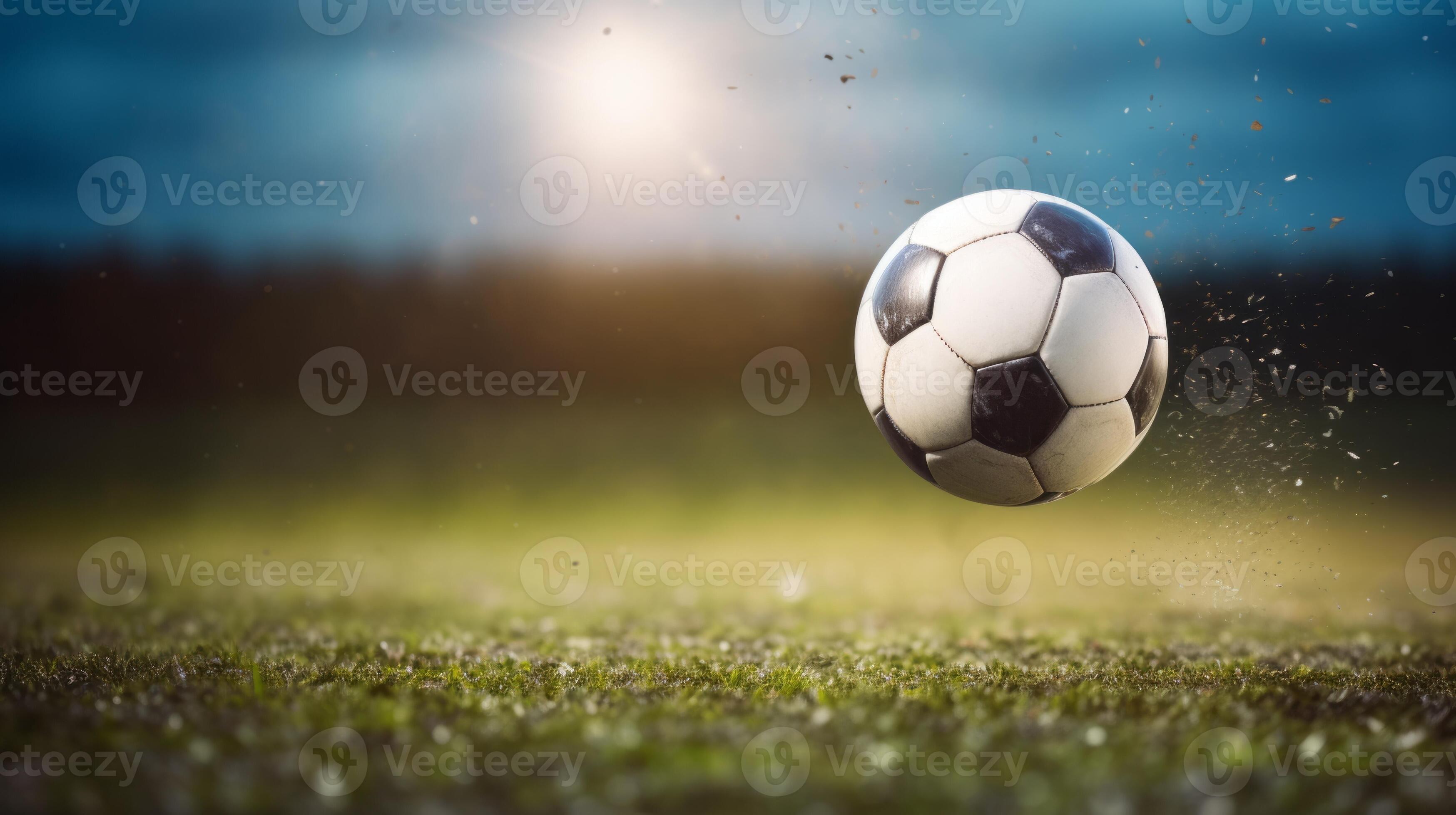AI generated A close up of a soccer ball suspended mid air after a