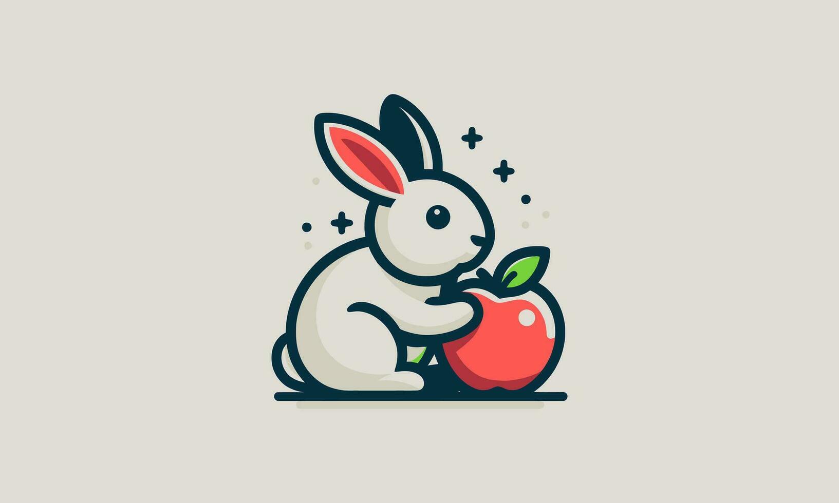 rabbit and apple vector illustration logo design