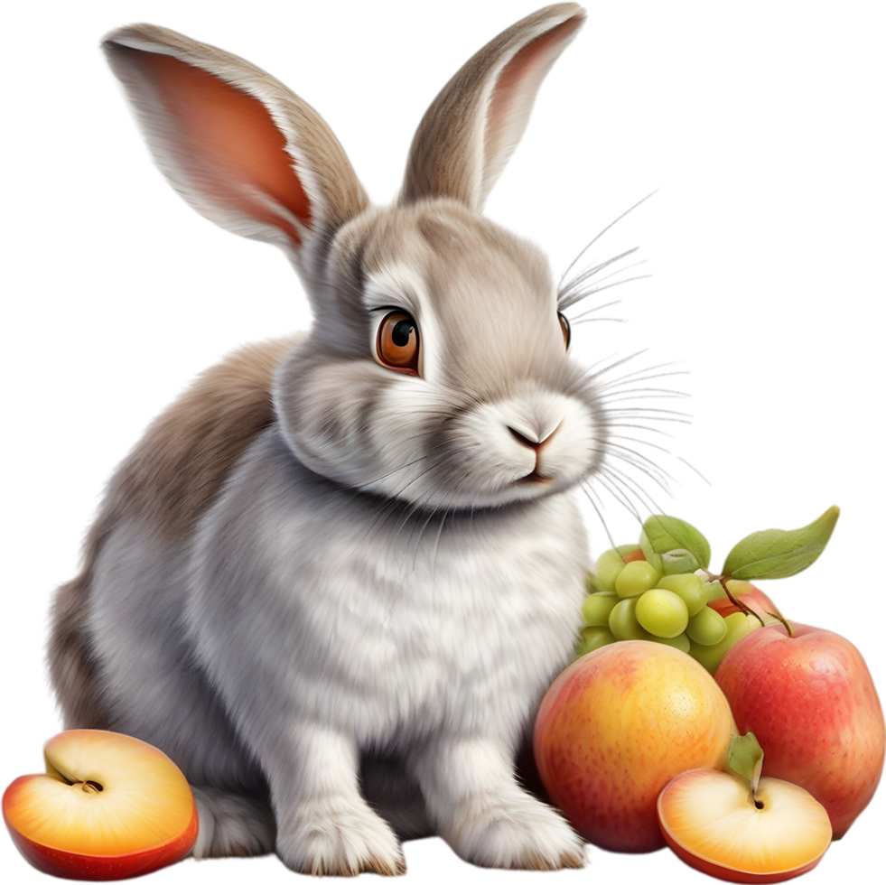AI generated A close-up image of a colorful rabbit and fruits. Ai-Generated. png