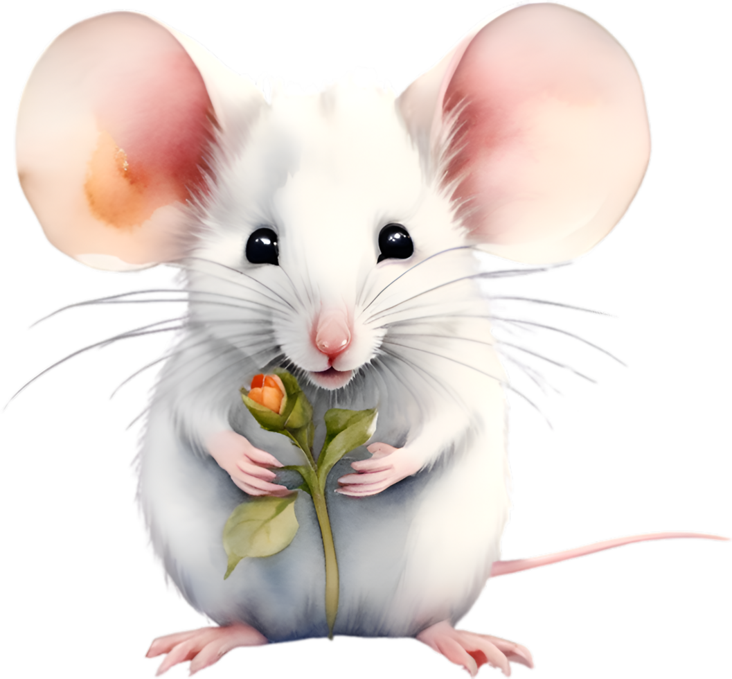 AI generated Watercolor cute mouse with flower. Ai-Generated. png