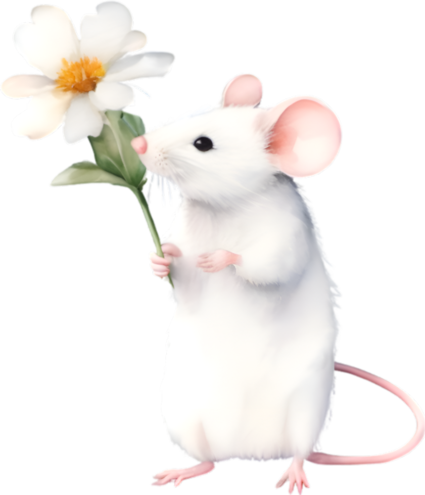 ai généré aquarelle mignonne Souris avec fleur. ai-généré. png