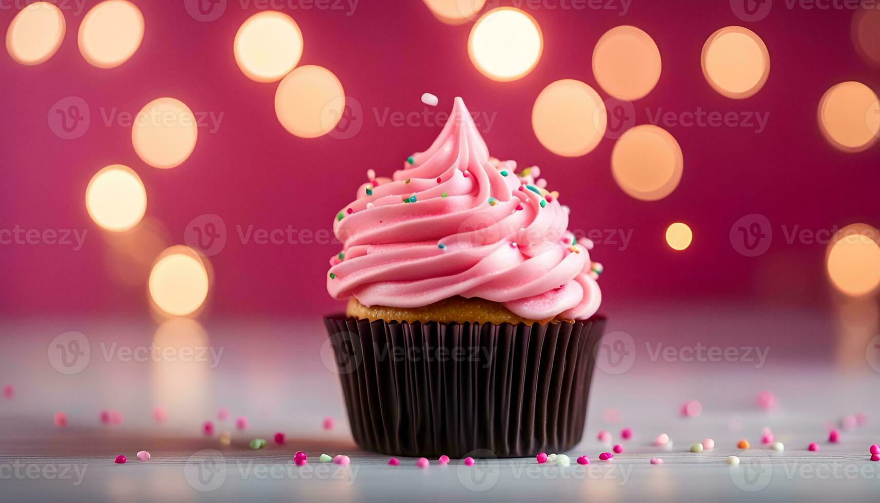 AI generated A cupcake with pink icing and sprinkles on it photo