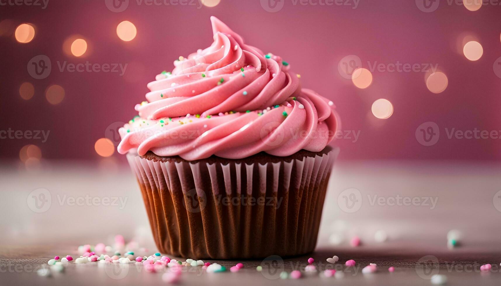 AI generated A cupcake with pink icing and sprinkles on it photo