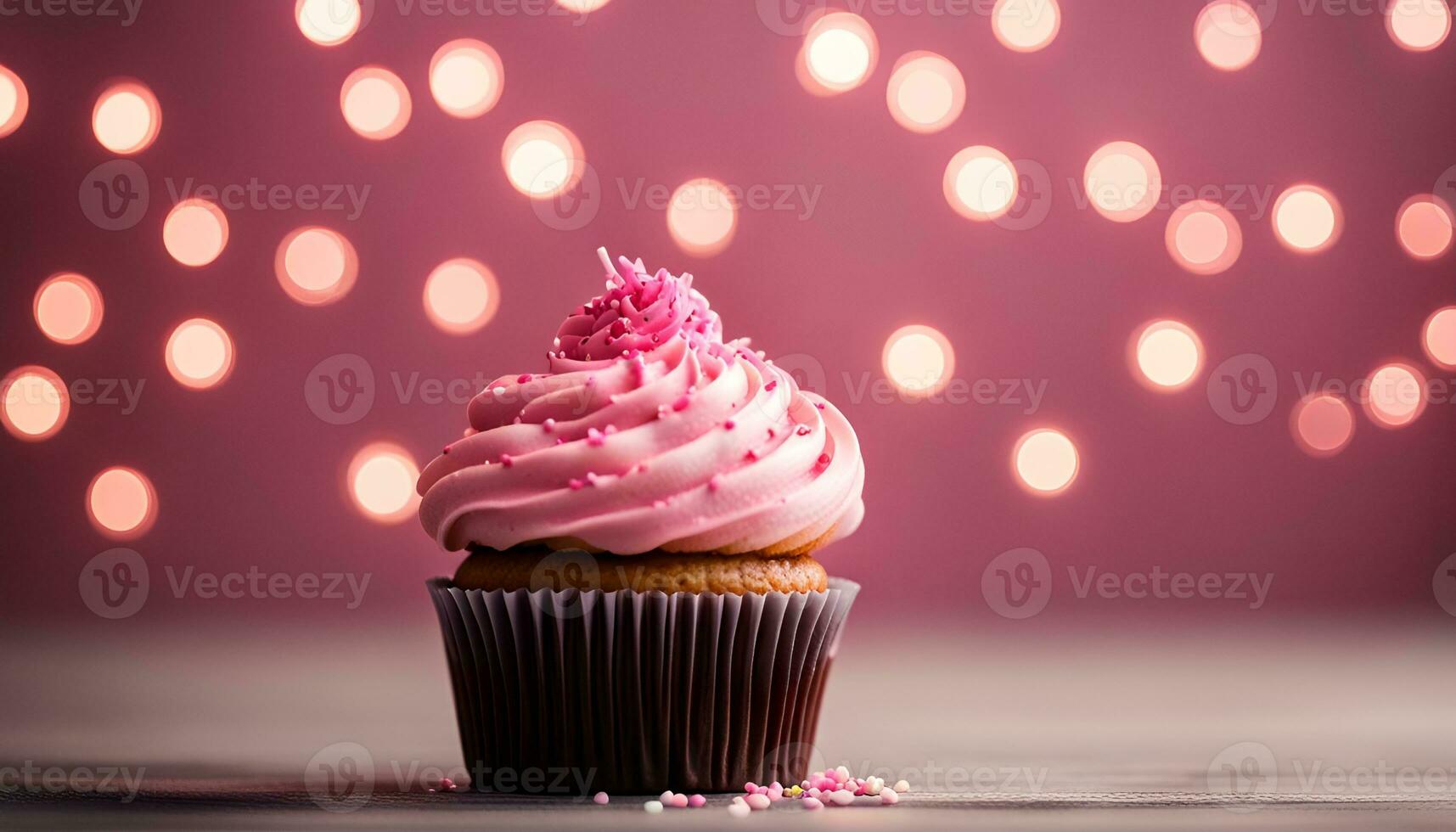 AI generated A cupcake with pink icing and sprinkles on it photo