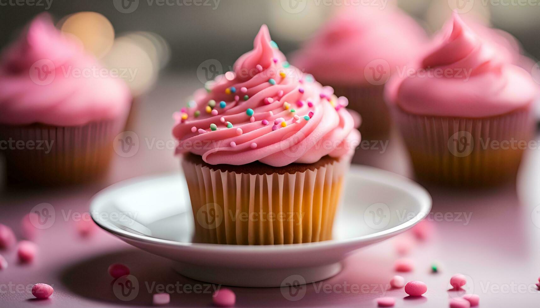 AI generated A cupcake with pink icing and sprinkles on it photo