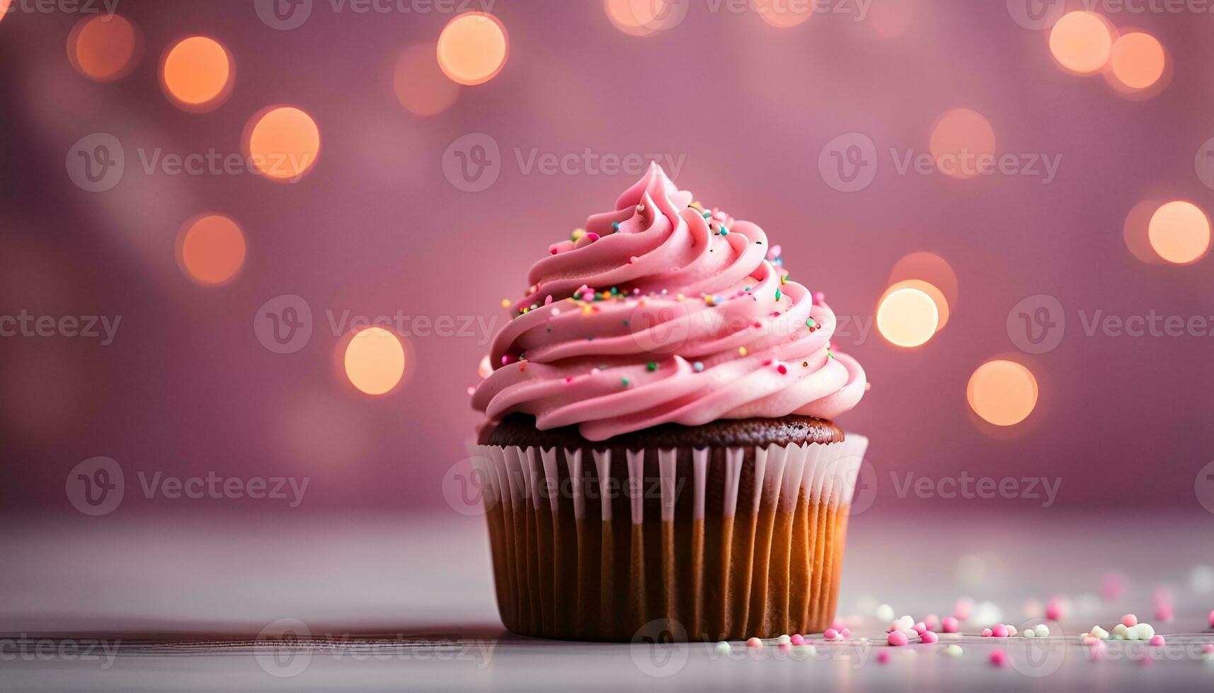 AI generated A cupcake with pink icing and sprinkles on it photo