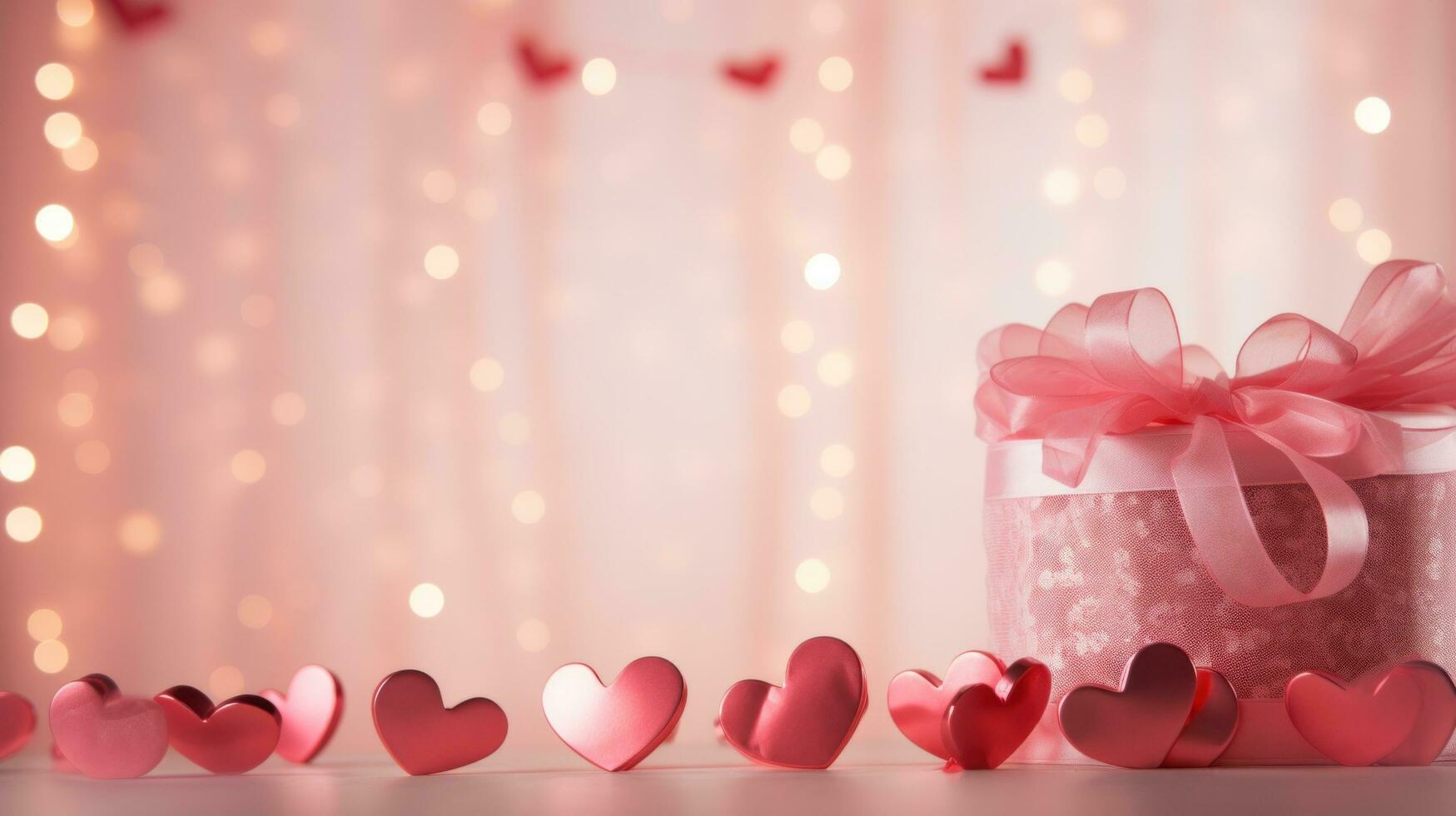 AI generated Love-filled background with gentle lighting, hearts, and space for heartfelt messages photo