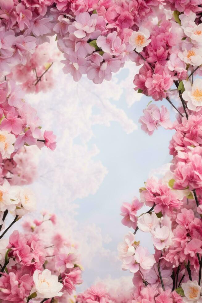 AI generated Vibrant spring blooms frame expansive space photo