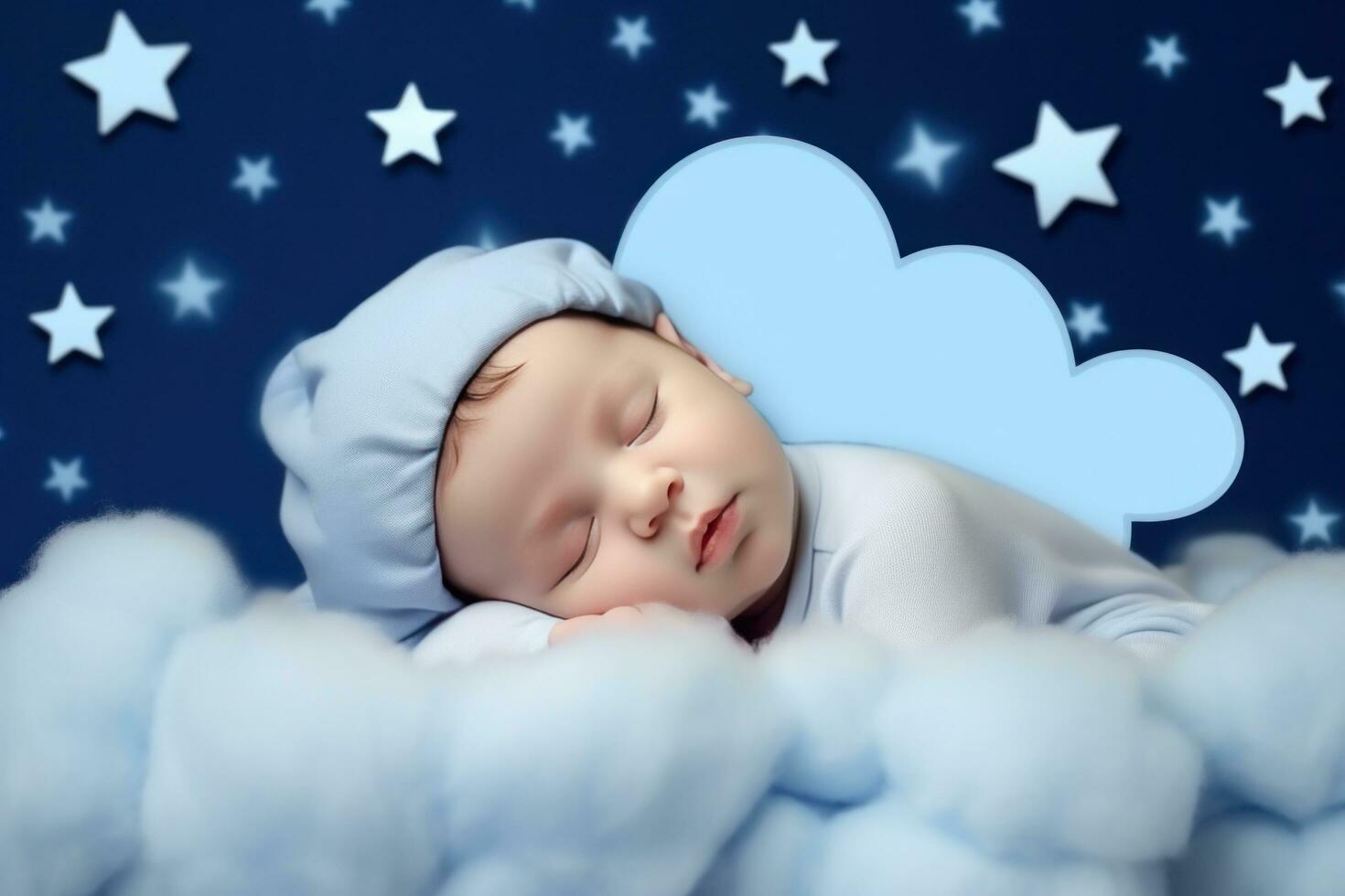 ai generado el bebé dormido en el nube con estrellas en el antecedentes foto
