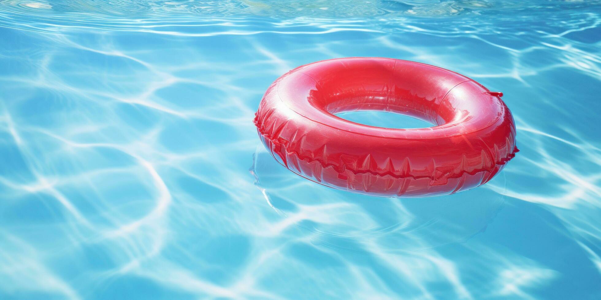 ai generado rojo inflable nadar anillo flotante en un azul piscina foto