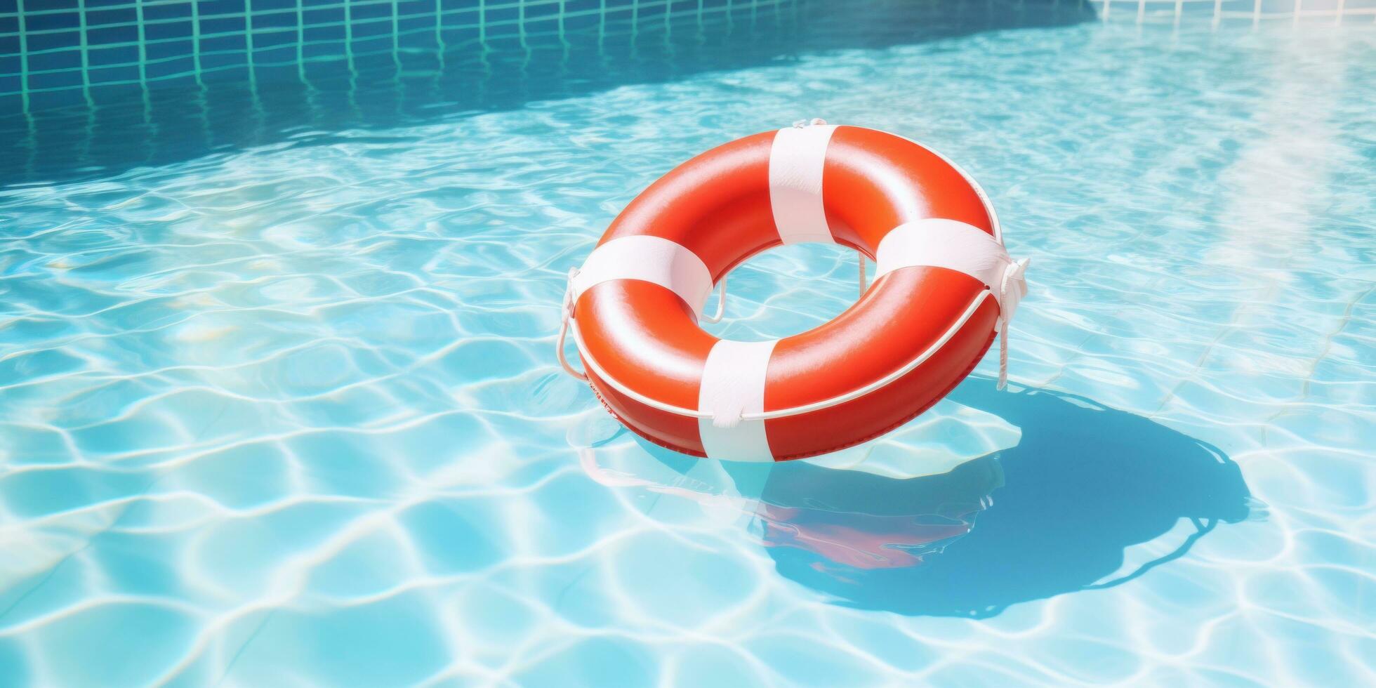 AI generated life preserver floating next to blue water pool photo