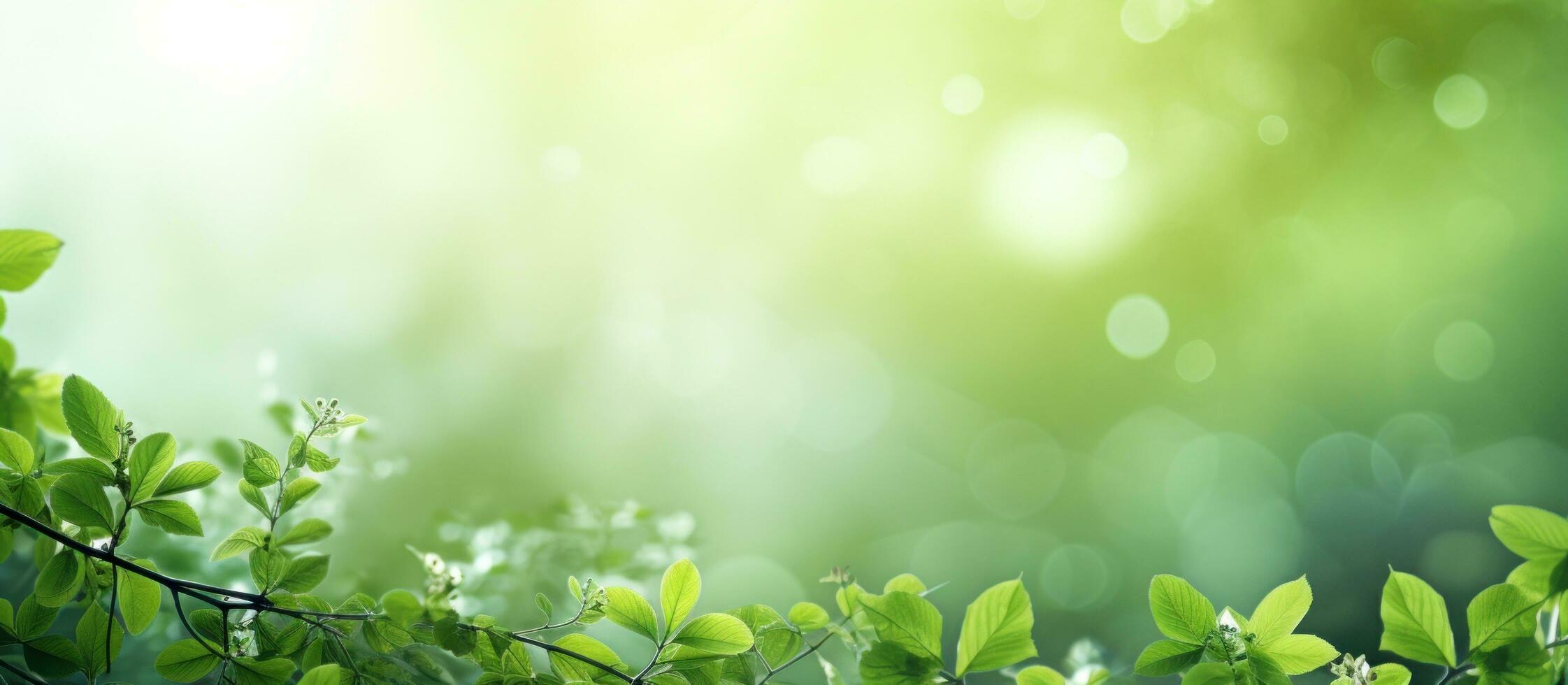 AI generated green branches on the leafy branches with sunlight. photo