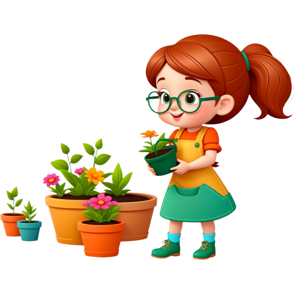 AI generated Gardening girl cartoon. AI Generative png