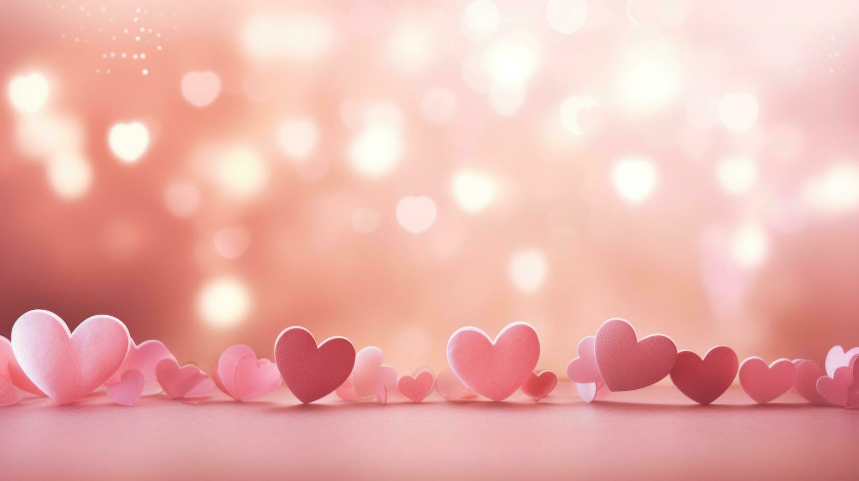 AI generated A dreamy background adorned with hearts, soft lighting photo