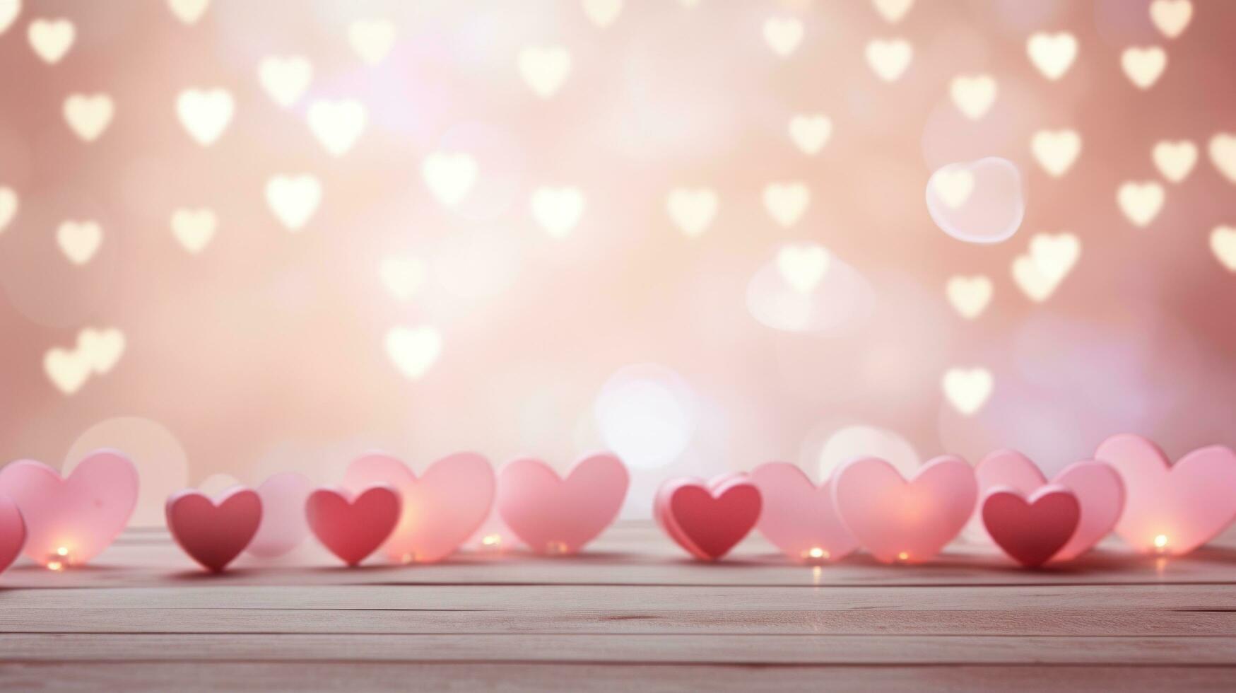 AI generated A dreamy background adorned with hearts, soft lighting photo