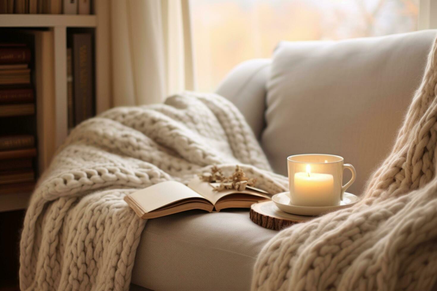 AI generated Cozy winter weekend morning with fluffy slippers photo