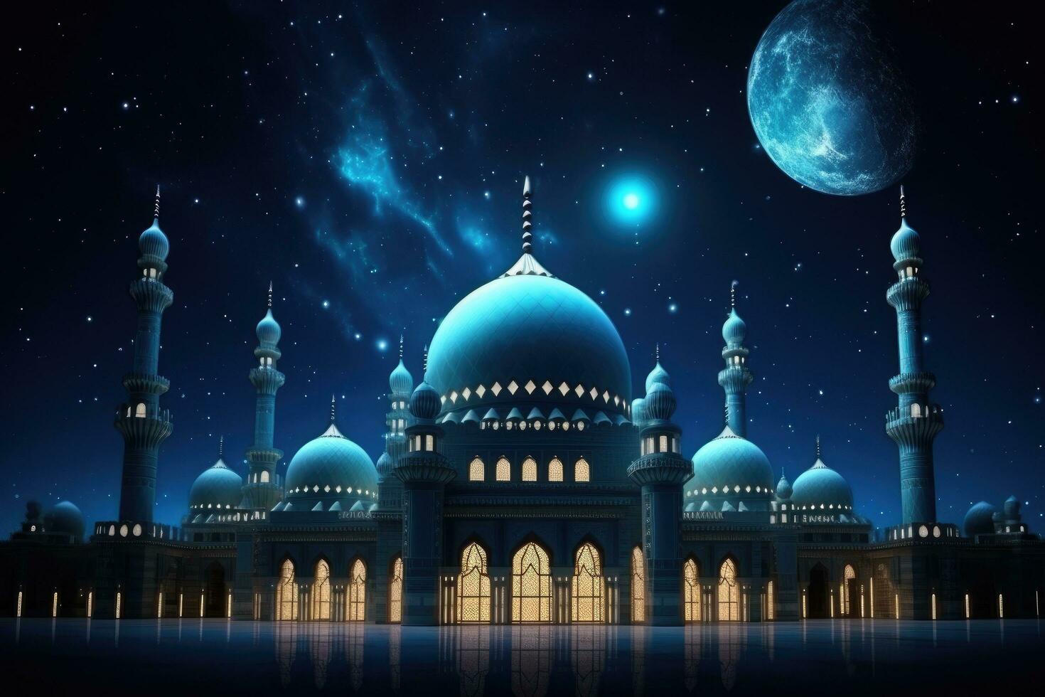 AI generated an image of a moon and a castle over a lake photo