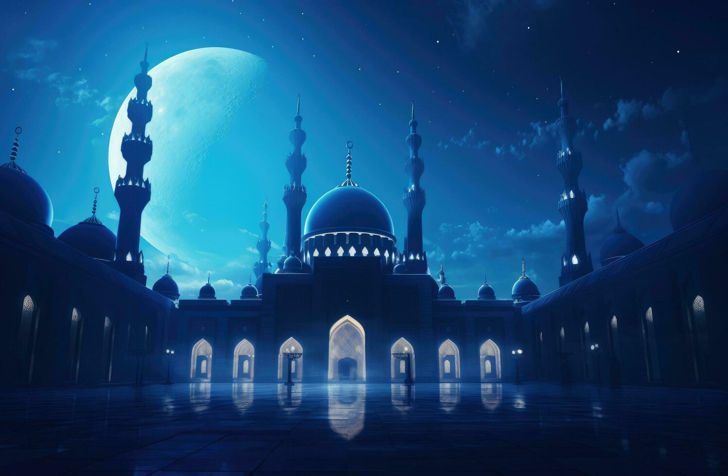 AI generated an image of a moon and a castle over a lake photo