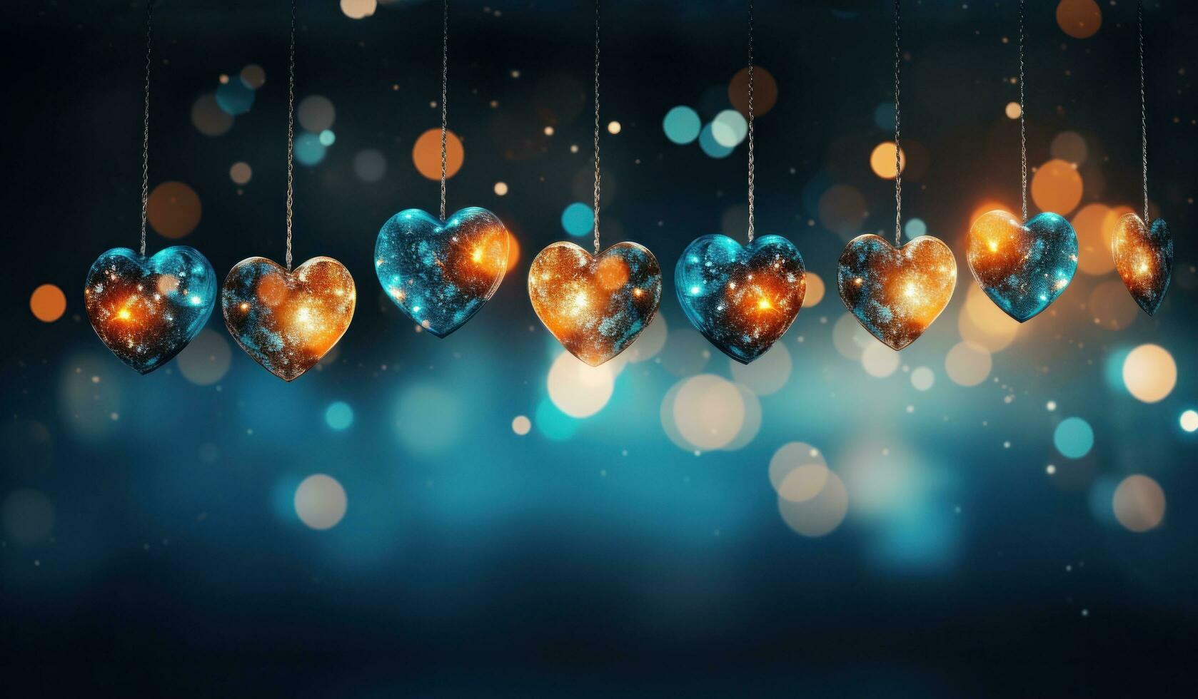 AI generated colorful heart hang on the line photo