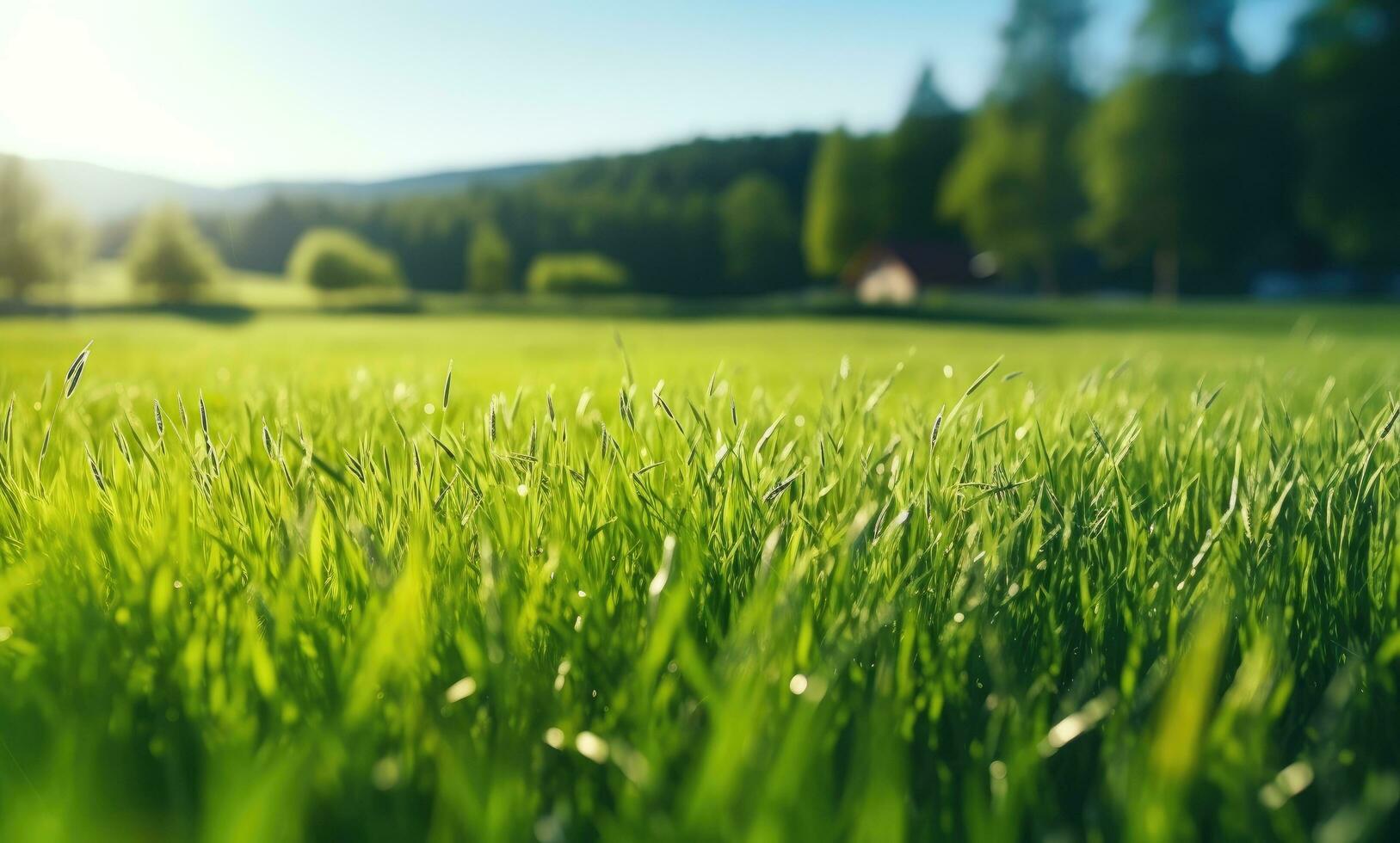 AI generated a field with grassy grass in summer time photo