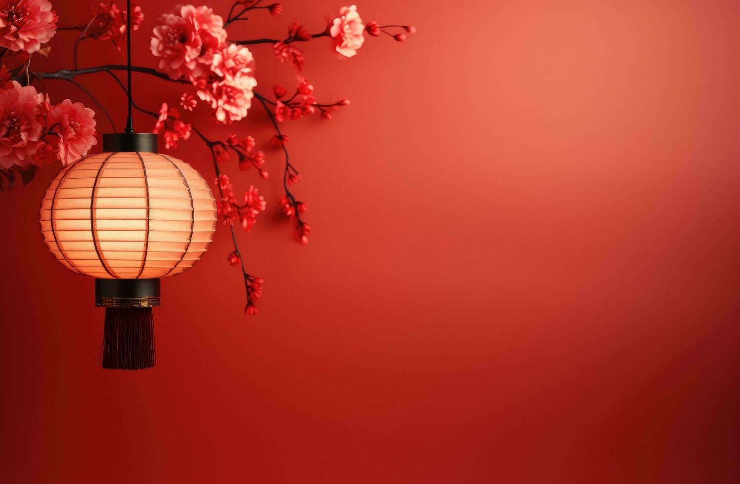 AI generated a chinese lantern hanging in red light photo