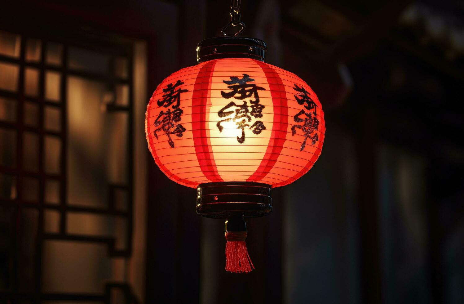 AI generated a chinese lantern hanging in red light photo